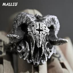 Retro Devil Sheep Ring Punk Exaggerated Spirit Snake Ring Frog Animal Personality Stereoscopic Opening Adjustable Ring Jewelry