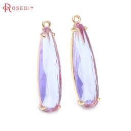 6PCS 8x30MM High Quality Champagne Gold Color Brass and Glass Long Drop Shape Charms Pendants Jewelry Making Diy Accessories