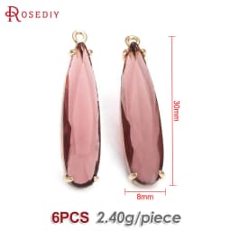 6PCS 8x30MM High Quality Champagne Gold Color Brass and Glass Long Drop Shape Charms Pendants Jewelry Making Diy Accessories