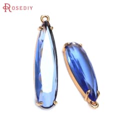 6PCS 8x30MM High Quality Champagne Gold Color Brass and Glass Long Drop Shape Charms Pendants Jewelry Making Diy Accessories