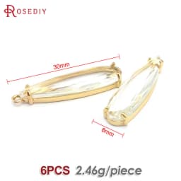 6PCS 8x30MM High Quality Champagne Gold Color Brass and Glass Long Drop Shape Charms Pendants Jewelry Making Diy Accessories