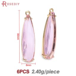 6PCS 8x30MM High Quality Champagne Gold Color Brass and Glass Long Drop Shape Charms Pendants Jewelry Making Diy Accessories