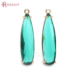 6PCS 8x30MM High Quality Champagne Gold Color Brass and Glass Long Drop Shape Charms Pendants Jewelry Making Diy Accessories