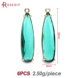 6PCS 8x30MM High Quality Champagne Gold Color Brass and Glass Long Drop Shape Charms Pendants Jewelry Making Diy Accessories