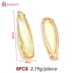 6PCS 8x30MM High Quality Champagne Gold Color Brass and Glass Long Drop Shape Charms Pendants Jewelry Making Diy Accessories