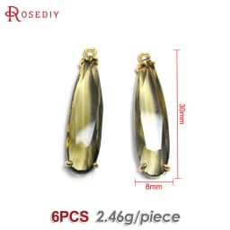 6PCS 8x30MM High Quality Champagne Gold Color Brass and Glass Long Drop Shape Charms Pendants Jewelry Making Diy Accessories