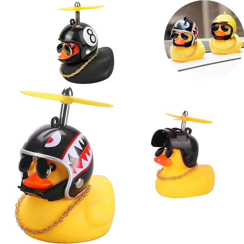 Car Duck With Helmet Broken Wind Pendant Small Yellow Duck Road Bike Motor Helmet Riding Cycling Accessories Without Lights