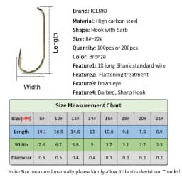 ICERIO 100PCS 200PCS Standard Fly Tying Hook With Barb Nymph Dry Fly Wet Fly Tying Hook 8#~22#