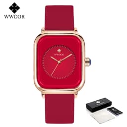 WWOOR Luxury Brand Watches For Women Fashion Square Purple Ladies Quartz Wristwatch Waterproof Silicone Band Relogio Feminino