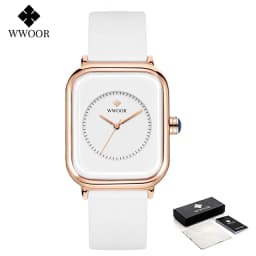 WWOOR Luxury Brand Watches For Women Fashion Square Purple Ladies Quartz Wristwatch Waterproof Silicone Band Relogio Feminino