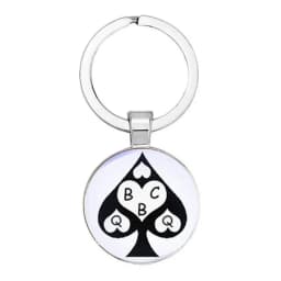 New Peach Heart Letter Q Queen Keychain Personality Poker Spades Q Club Glass Cabochon Key Ring Car Key Chain Men Hewelry