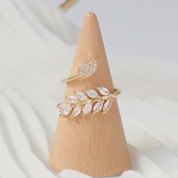 14K Real Gold Full CZ Leave Ring for Women Adjustable Open design AAA Zircon Delicate Daily Jewelry Pendant