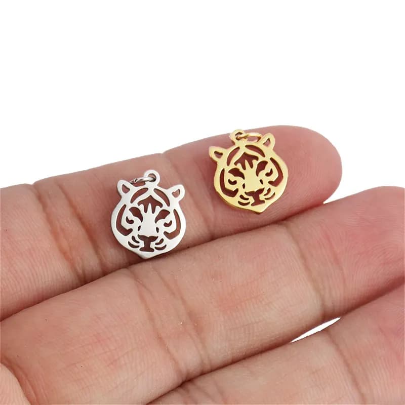 5pcs Stainless Steel Tiger Charms Fit Jewelry Making Animal Geometry Wolf Pendant Charms Makings Necklaces For DIY Handmade
