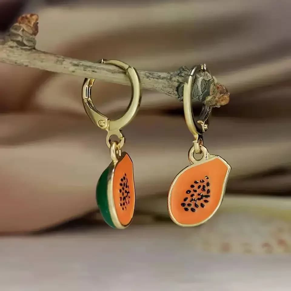 Papaya Enamel Fruit Pendant Dangle Earrings Summer Collection INS Personality Creative Fruit Charm Earrings Jewelry Gift 2025