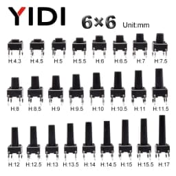 50pcs 6X6 Panel PCB Tactile Tact Push Button Switch On Off Momentary Reset Microswitch 4 Pin DIP Black H=5/6/7/8/9/10/11/12mm