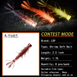 LSP 8Pcs/Bag 2.5 Inch Floating Soft Shrimp Soft Crawfish Bait Floating NED Rig Drop Shot Shrimp Lure with Fish Attractant