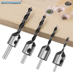 4pcs Carpentry Drill+1pc Wrech 3mm-6mm HSS Flute Countersink Drill Bits Set Chamfer Reamer For Woodworking Drill Bit Power Tools