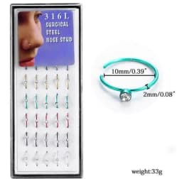 40/60Piece Stainless Steel Nose Stud Pack Crystal Nose Piercing Hoop Bulk L Shape Nose Ring Set Bend Piercing Nariz Body Jewelry