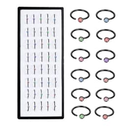 40/60Piece Stainless Steel Nose Stud Pack Crystal Nose Piercing Hoop Bulk L Shape Nose Ring Set Bend Piercing Nariz Body Jewelry
