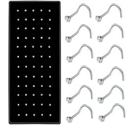40/60Piece Stainless Steel Nose Stud Pack Crystal Nose Piercing Hoop Bulk L Shape Nose Ring Set Bend Piercing Nariz Body Jewelry