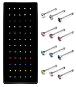 40/60Piece Stainless Steel Nose Stud Pack Crystal Nose Piercing Hoop Bulk L Shape Nose Ring Set Bend Piercing Nariz Body Jewelry