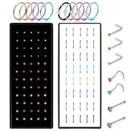 40/60Piece Stainless Steel Nose Stud Pack Crystal Nose Piercing Hoop Bulk L Shape Nose Ring Set Bend Piercing Nariz Body Jewelry