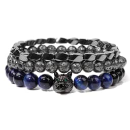 Fashion Natural Stone Beads Men Bracelet Multilayer Black Lava Onyx Beads Charm Punk Bracelet Bangles Women Jewelry Couples Gift