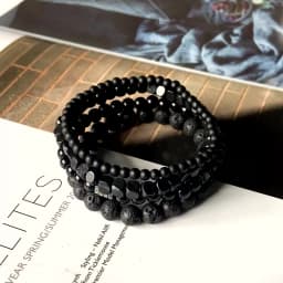 Fashion Natural Stone Beads Men Bracelet Multilayer Black Lava Onyx Beads Charm Punk Bracelet Bangles Women Jewelry Couples Gift