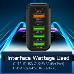 Multi Ports USB Charger 65W 6 in 1 Fast Charging Type C Phone Adapter For iPhone Samsung Xiaomi Huawei EU/US Plug Wall Charger