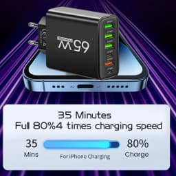 Multi Ports USB Charger 65W 6 in 1 Fast Charging Type C Phone Adapter For iPhone Samsung Xiaomi Huawei EU/US Plug Wall Charger
