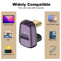 NNBILI 1-2PCS 240W USB C 180° Adapter U Shape Type C Male to Female 40Gbps Connector for Thunderbolt MacBook Laptop Tablet ﻿