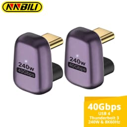 NNBILI 1-2PCS 240W USB C 180° Adapter U Shape Type C Male to Female 40Gbps Connector for Thunderbolt MacBook Laptop Tablet ﻿