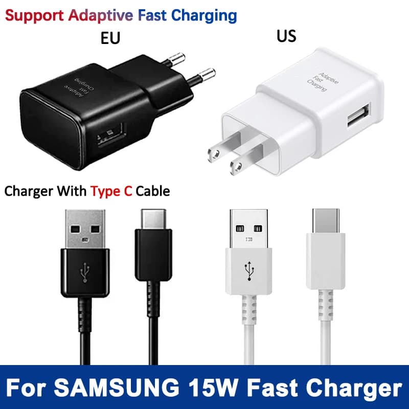 Samsung 15W Fast Charger USB Charging Adapter Type C Cable For Galaxy S10 A11 A12 A13 A14 A20 A21s A22 A31 A32 A50 A51 M14 Note9