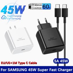 Samsung 45W Charger Super Fast Charge Type C Adapter For Galaxy S24 S23 S22 S21 Tab S10 Ultra S9 FE A16 5G A55 C55 Note 10 Plus