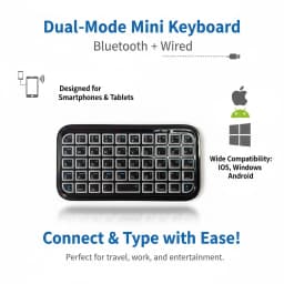 Dual-Mode (Bluetooth + Wired) RGB Backlight Keyboard Mini Rechargeable Type-C Pocket Portable 49 Keys for Tablets Smartphones