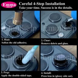 Emmahelp 10pcs A+ Back Camera Glass for iPhone 11 12 13 14 15 Pro Max 13Mini XR XS 14Plus Rear Camera Cover Lens 3M Sticker