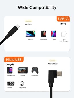 Angled USB C to Micro USB Cable Short USB Type C to Micro USB OTG power Sync cable USB-C to Micro USB for Samsung XiaoMi Huawei