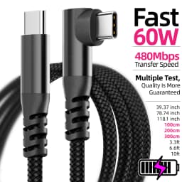 60W Fast Charging C to C Elbow Data Cable 1m 2m 3m Compatible with Apple 15 16 Samsung Xiaomi Redmi Type C Charging Cable