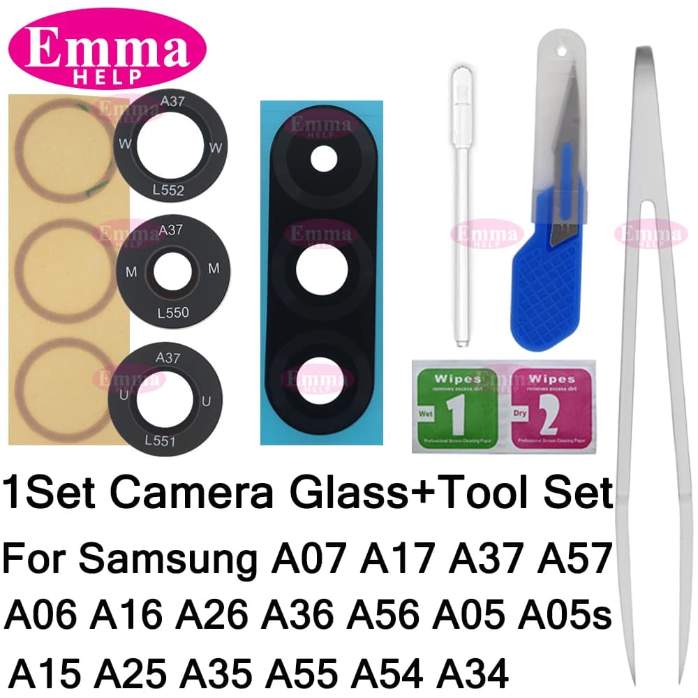 1Set Back Rear Camera Glass Lens With Adhesive For Samsung A07 A17 A37 A57 A06 A16 A26 A36 A56 A05 A15 A25 A35 A55 A54 + Tool