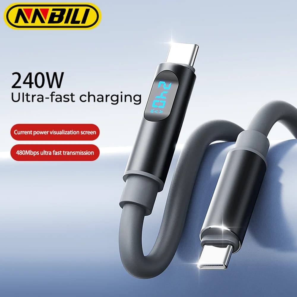 NNBILI 240W Type C to Type C Fast Super Charge Digital Display Cable USB C Data Cable For Iphone 15 16 17 Samsung Huawei Xiaomi