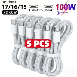5PCS USB C Cable to USB C 100W Fast Charging Charger Cable Supports Fast Charging For iPhone 16 15 17 Samsung Xiaomi Huawei Etc