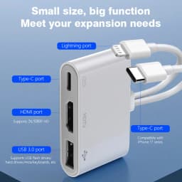 Lightning/Type C to HDMI Adapter/USB A/ Type C with Charging For iPhone 17 16 to TV 2K Sync Screen Digital AV HD TV Cable For