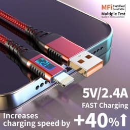 MFi-Certified USB-A to Lightning Fast Charging Cable with LED Display, 12W Fast Charge for iPhone 8-14 & iPad
