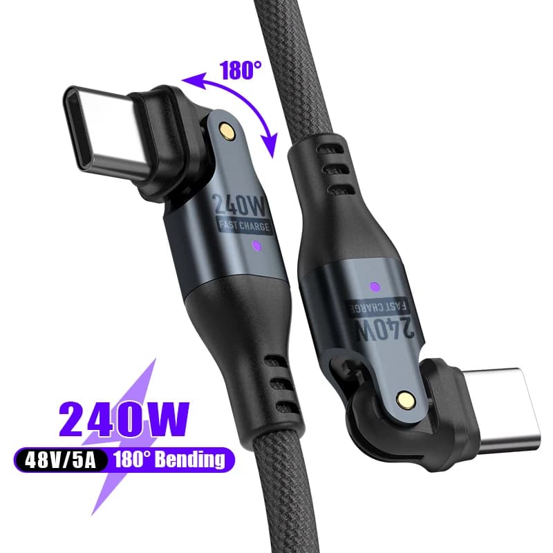 Type-C to Type-C 240W Mobile Phone Data Cable 5A Fast Charging 180 Degree Charger USB-C Suitable for Huawei MacBook Samsung OPPO