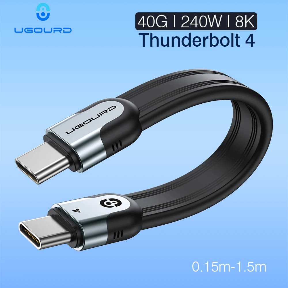 UGOURD 40Gbps Thunderbolt 4 USB C Full Function Cable Flat USB4 Date Cable 0.15m 1m 8K PD 240W Cord for Thunderbolt3 iPhone SSD
