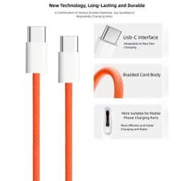60W PD Nylon Braided USB-C to USB C Fast Charger Cable For iPhone 17 16 15 /Pro Max Compatibility Samsung Type C Fast Charging