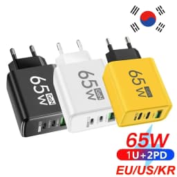 65W USB GaN Charger 3 in 1 PD Type C Fast Charging Mobile Phone Power Adapter For iPhone 15 Xiaomi Samsung Oneplus EU/US/KR Plug