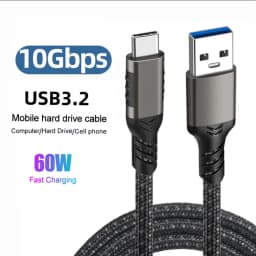 USB3.2 10Gbps USB Type C Cable USB A to C 3A 60W QC3.0 Fast Charging for Samsung NVMe Hard Disk External Android Data Braid 2M