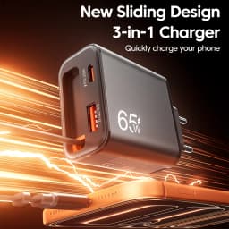 65W GaN Charger With Retractable Type C Cable 3 Ports PD QC 3.0 Wall Charger For iPhone Samsung Xiaomi POCO EU/US/UK Plug