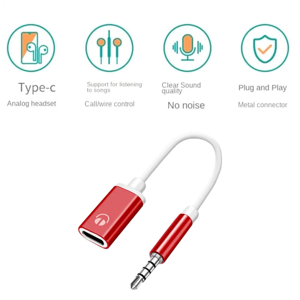 AUX Audio Cable 3.5mm Male to Typec Female Flat Head Earphone to Round Head Car Speaker Adapter Phone Converter Converter